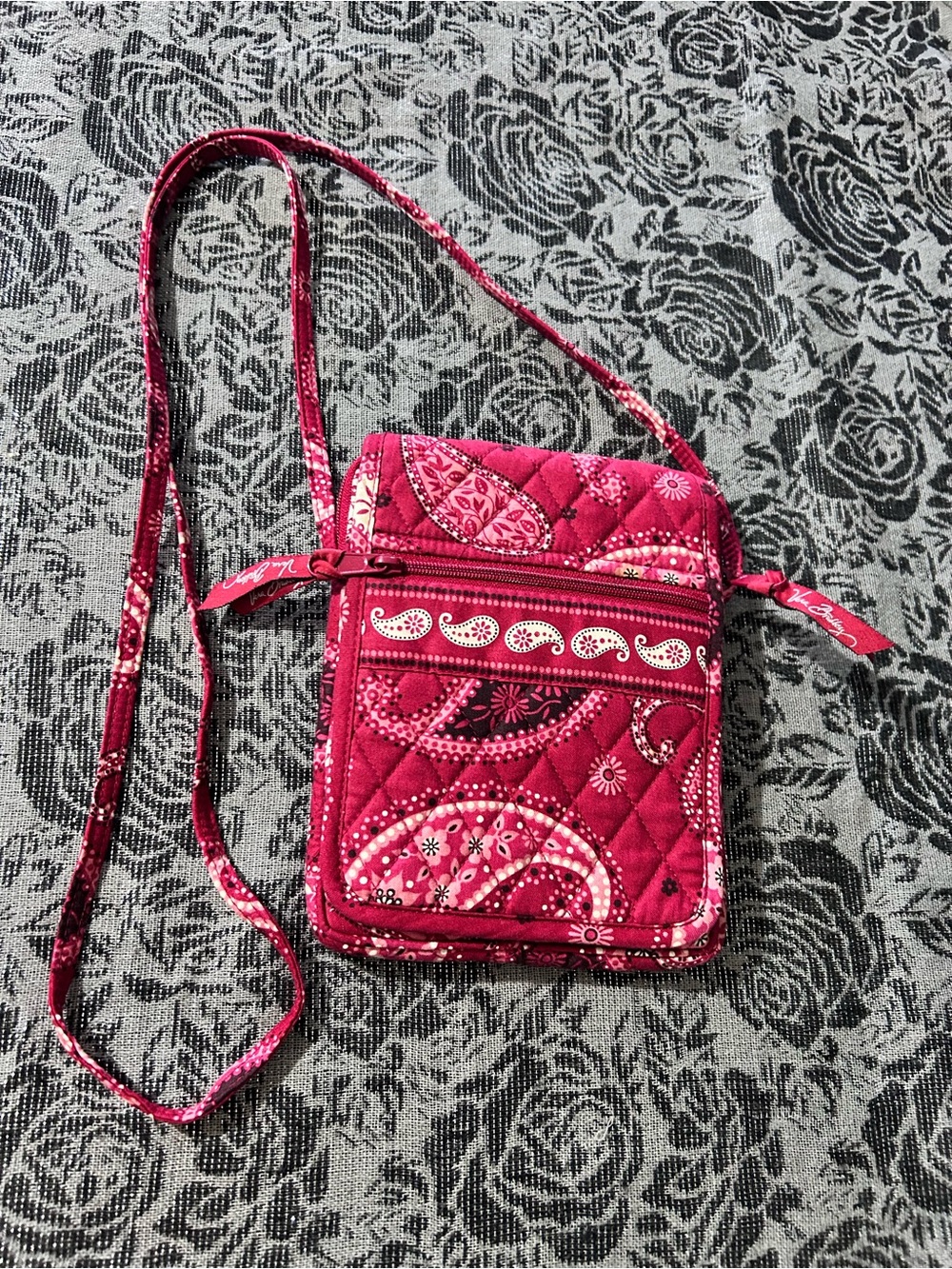 Vera Bradley Hot Pink Quilted Crossbody with Paisley Print